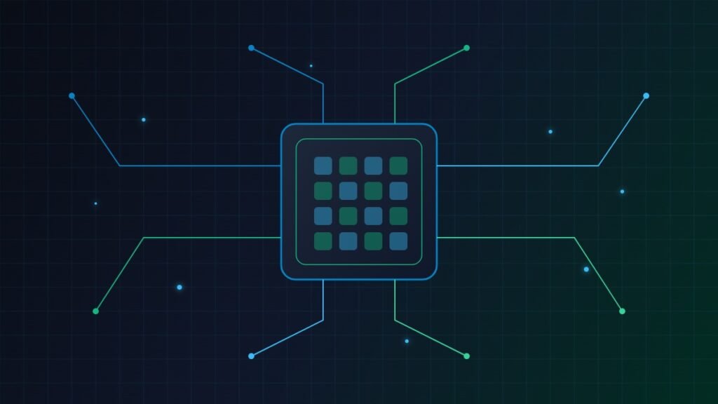 Editorial illustration of neural network compute architecture and AI enterprise finance