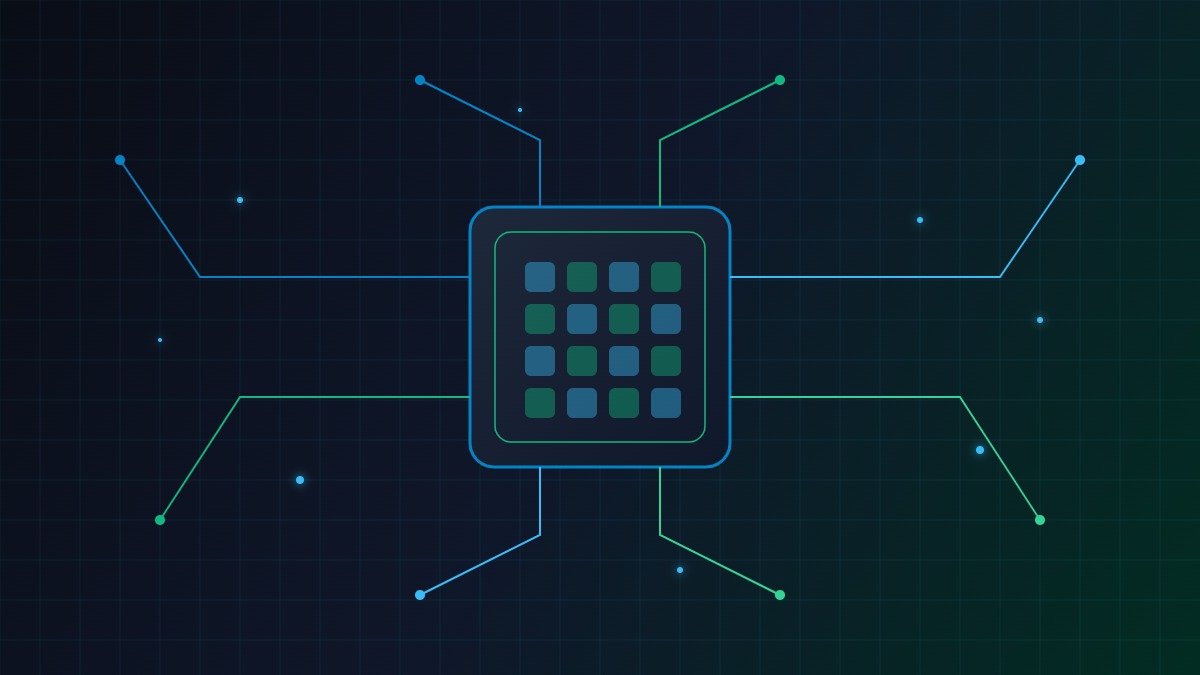 Editorial illustration of neural network compute architecture and AI enterprise finance