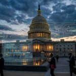 US Capitol dome with digital data streams representing AI safety oversight and California chatbot regulations
